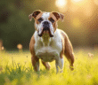 American Bulldog debout dans un champ ensoleille