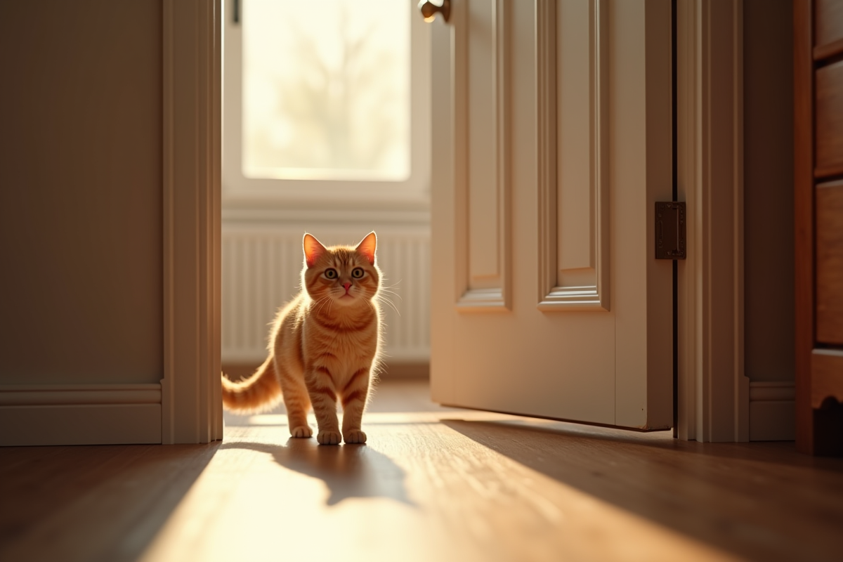 Chat roux jouant près d