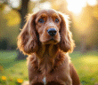 Cocker spaniel assis dans un parc ensoleille
