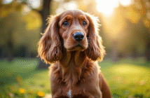 Cocker spaniel assis dans un parc ensoleille