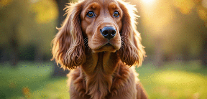 Cocker spaniel assis dans un parc ensoleille