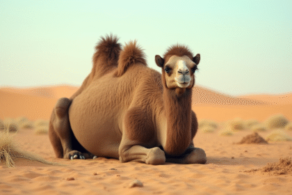 Dromadaire calme dans le désert aride ensoleille