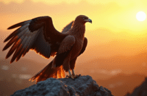 Griffon majestueux au lever du soleil sur une colline