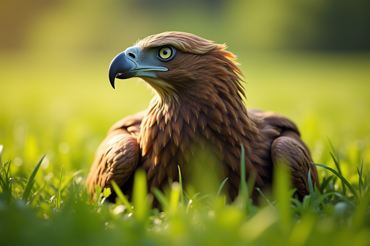 Griffon reposant dans une prairie verte en plein jour