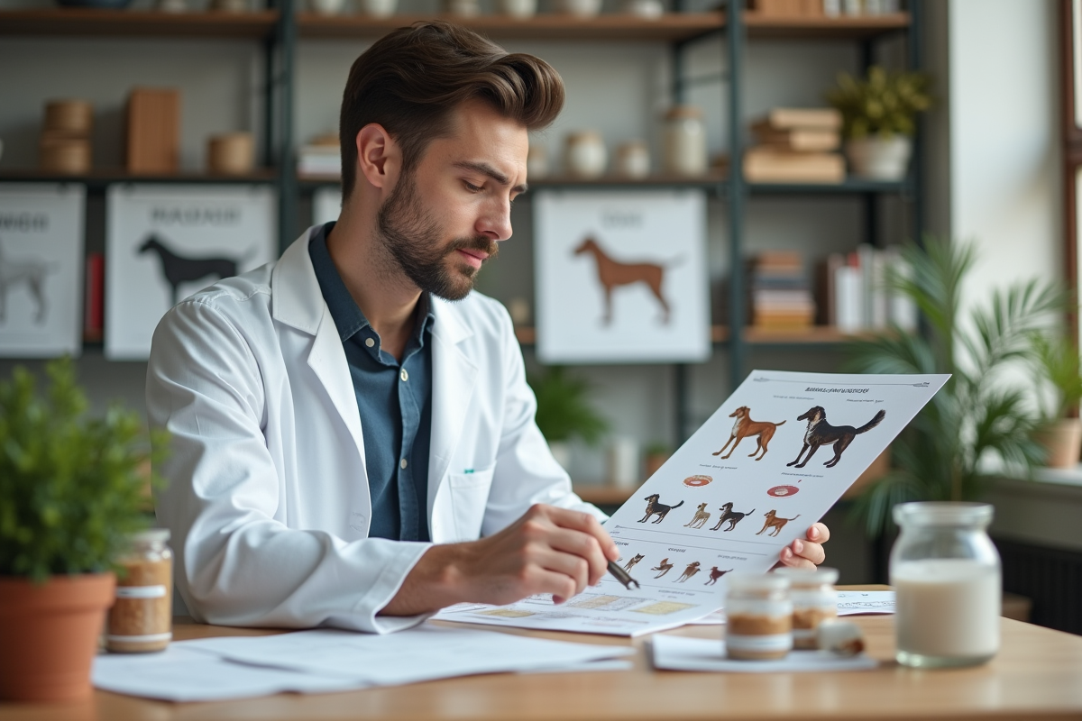 Jeune vétérinaire étudiant des fiches d