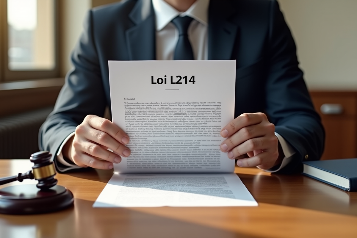 Document juridique L214 tenu par une personne en costume au bureau