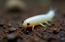 Gros plan d'une mouche blanche sur sol humide