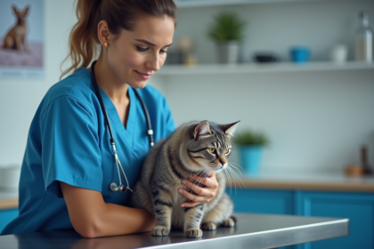 Vétérinaire femme avec chat âgé dans une clinique